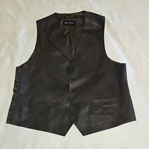 Men's brown faux leather vest from Alan Flusser